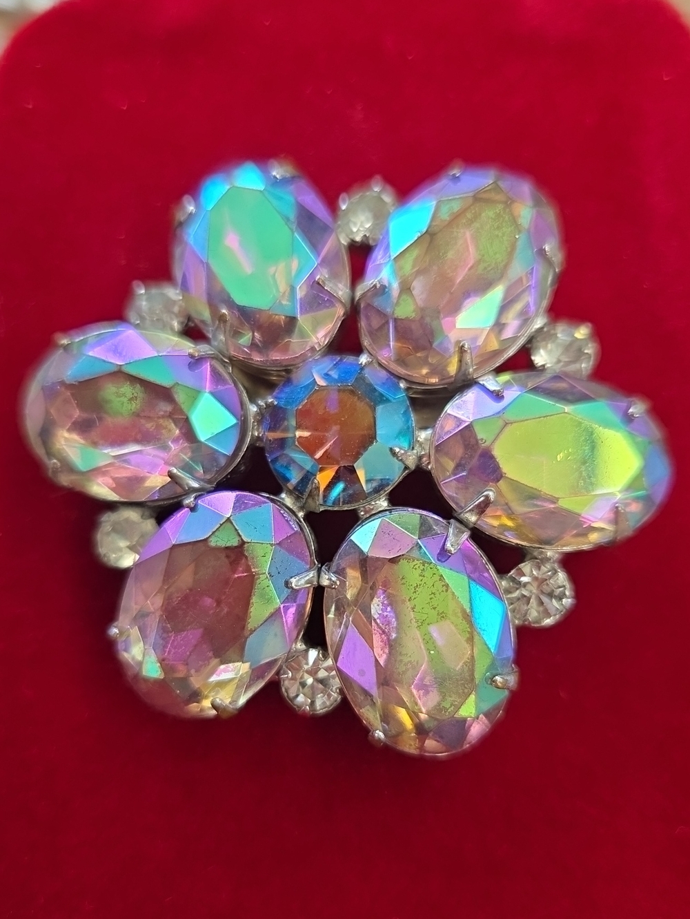 Aurora Borealis Crystal Flower Brooch - Pink/Purple Iridescent